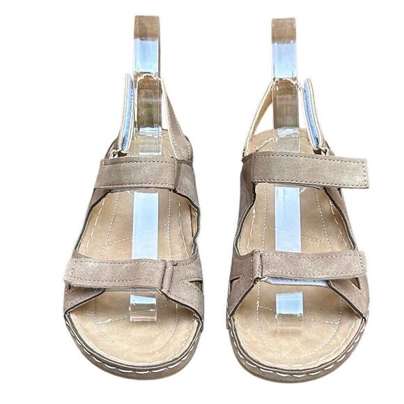 NEW Josdec Sandals Women's 37 Taupe Open Toe Platform Orthopedic Dressy Summer - Picture 1 of 8